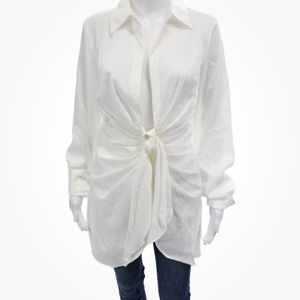 Choosy St. Crosby White Long Sleeve Button-Up shirt dress mini Kim Kardashian - Picture 2 of 12